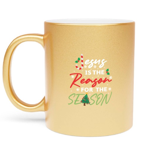 Jesus Is The Reason For The Season Candy Cane Metallic Mugs