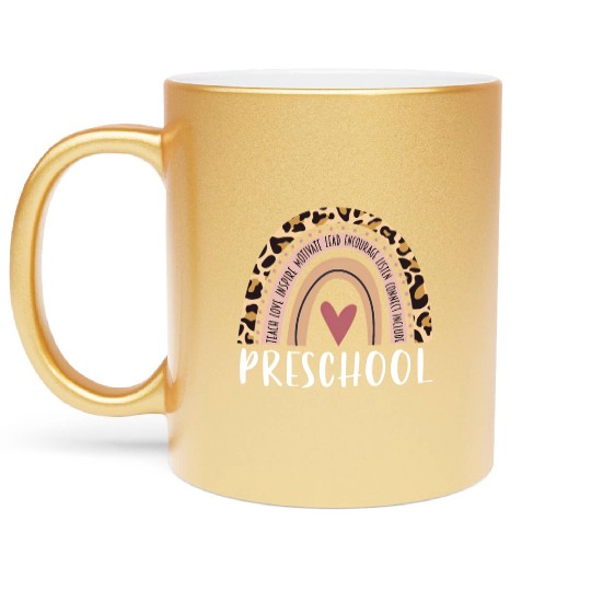Leopard Rainbow Preschool Teacher Prek Back To Sch Metallic Mugs