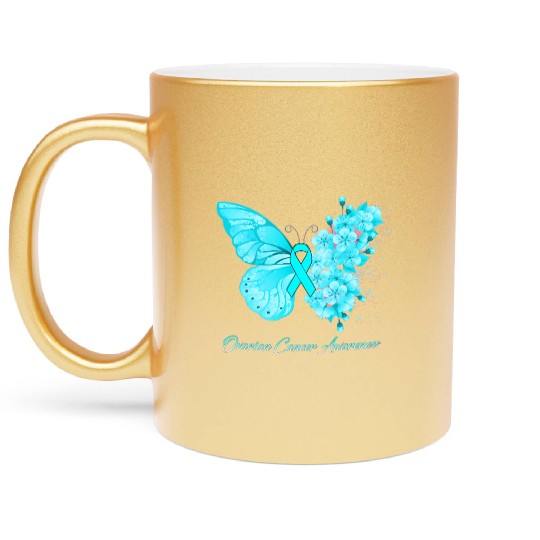 Ovarian Cancer Awareness Ribbon Teal Ovarian Cance Metallic Mugs
