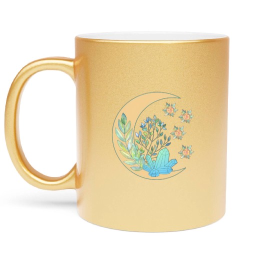 Floral Crescent Moon Healing Crystal Garden Witch Metallic Mugs