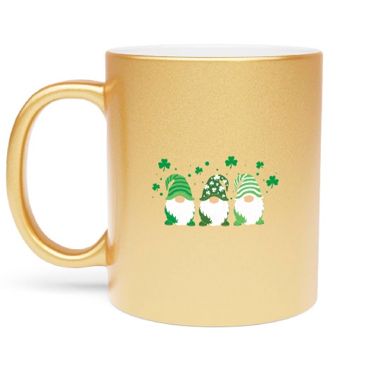 Gnomes Holding Shamrock Leopard Plaid St Patrick'S Metallic Mugs