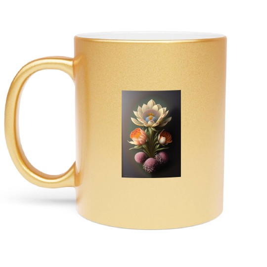 a painting of a flower on a gray background 1 Metallic Mugs