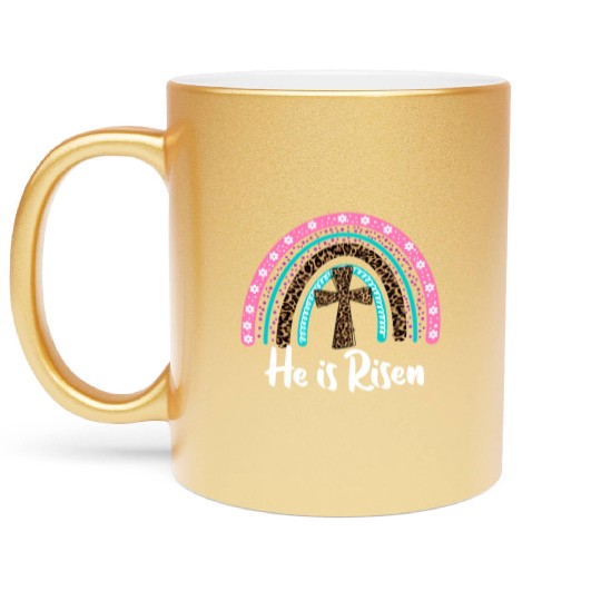 Easter For Christian N Mom He Is Risen Leopard Metallic Mugs