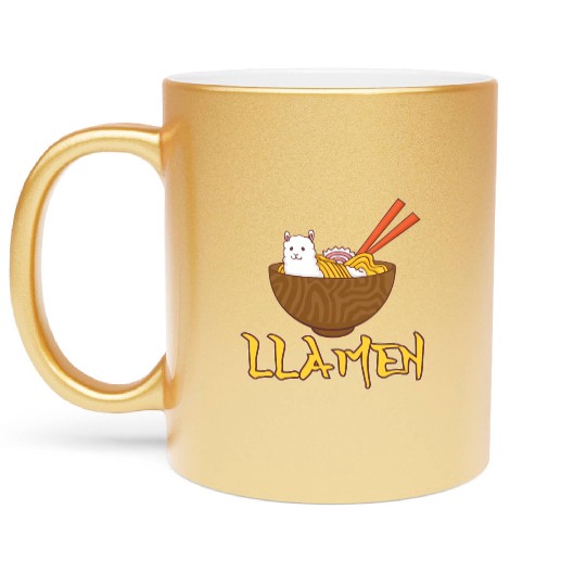 Llamen Japanese Ramen Noodles Alpaca Kawaii Llama Metallic Mugs