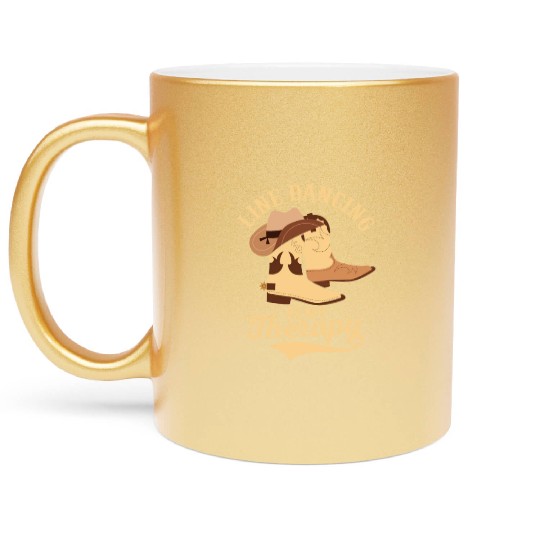 Line Dancing Is My Therapy Western Country Music Metallic Mugs