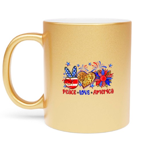 Peace Love America US Flag Fourth Wo 4th Of July P Metallic Mugs
