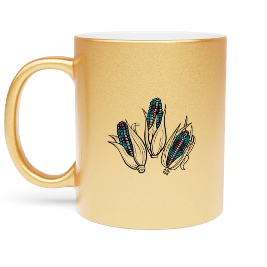 Native American Turquoise Corn Tribal Pattern Metallic Mugs