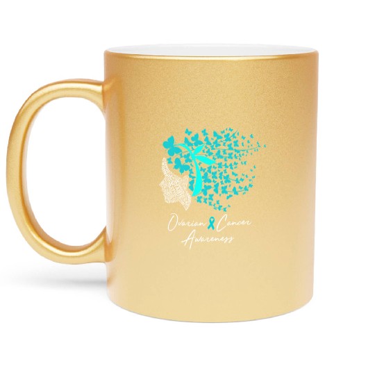 Ovarian Cancer Awareness Teal Butterflies Metallic Mugs
