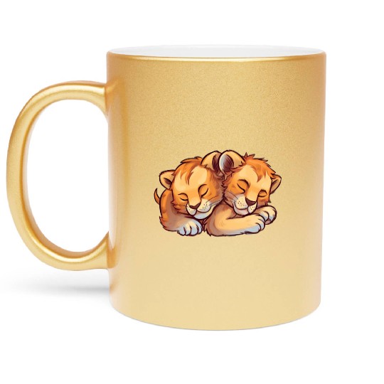 Sleeping Lion Cubs Metallic Mugs