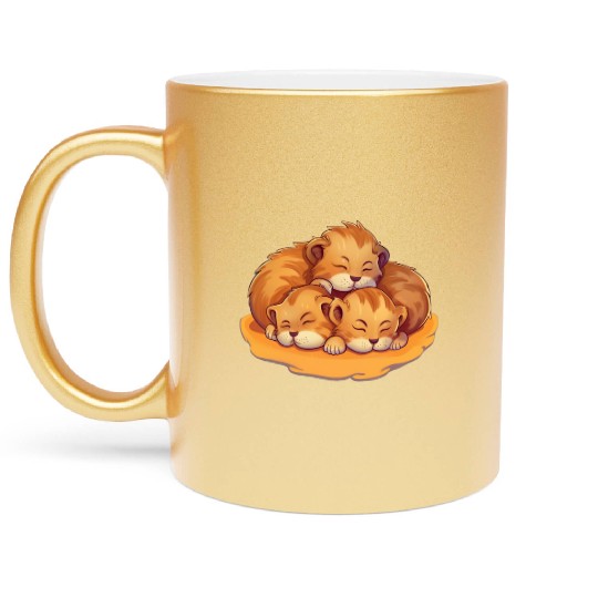 Sleeping lion cubs Metallic Mugs