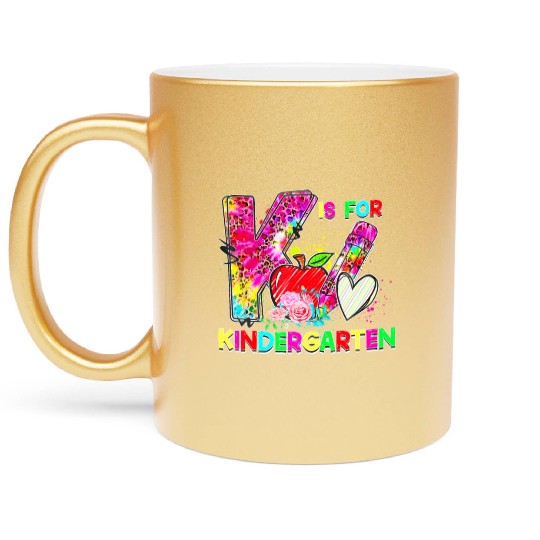 Tie Dye Leopard K Is For Kindergarten Teacher Back Metallic Mugs