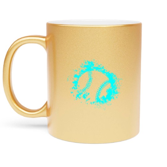 Softball Distressed Ball Teal Black Metallic Mugs