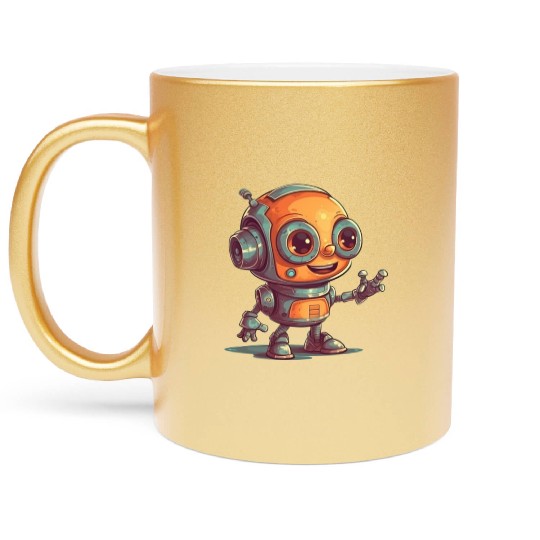 Cute waving robot illustration technology friendly Metallic Mugs