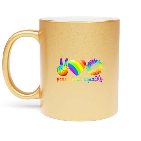 Peace Love Equality Lesbian Gay LGBT Pride Month R Metallic Mugs