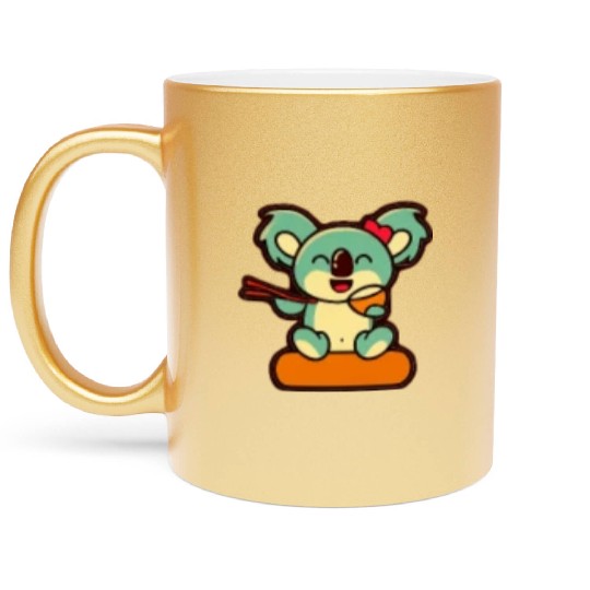 Koala Retro Pocket Design eats with chopsticks Metallic Mugs
