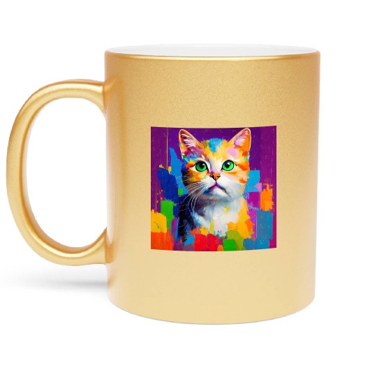 Oil Painting Style Cat Portrait Design for Cat Metallic Mugs