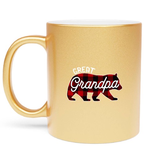 Great Grandpa Bear Red Buffalo Plaid Family Metallic Mugs