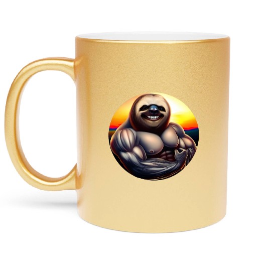 Muscular sloth at sunset Metallic Mugs