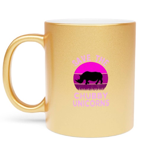 Save The Chubby Unicorns Retro Style Rhino 3 Metallic Mugs