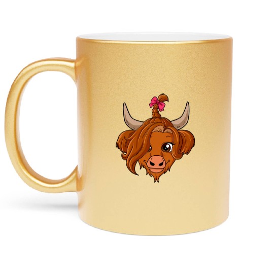 Scottish Highland Cow Cute Heifer Highland Cow Far Metallic Mugs