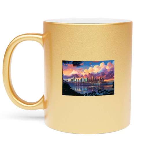 Anime Honolulu A Vibrant Anime Inspired Skyline Metallic Mugs