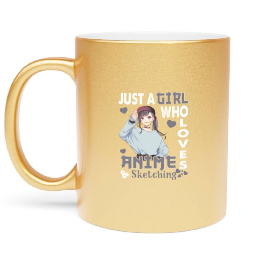 Japanese Anime Drawing Just A Who Loves etching Metallic Mugs