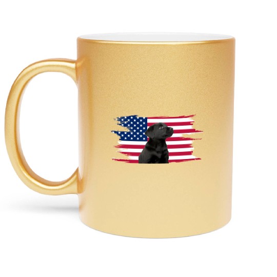 American Flag Dog Black Lab Puppy Metallic Mugs
