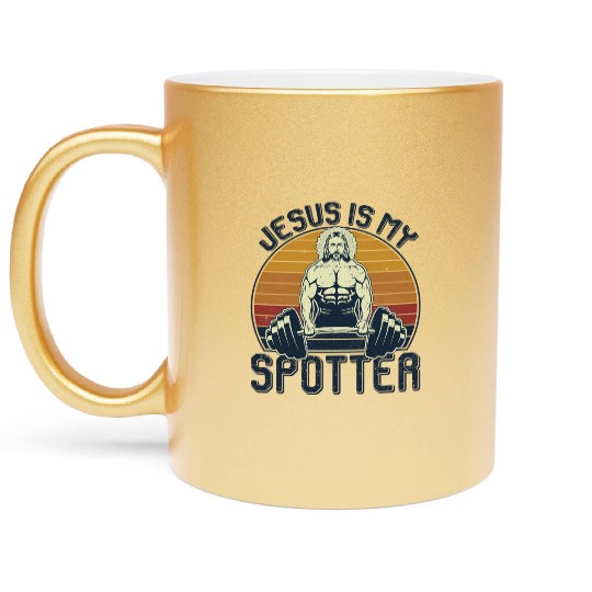 Jesus Is My Spotter Christian Weightlifting Gym Metallic Mugs