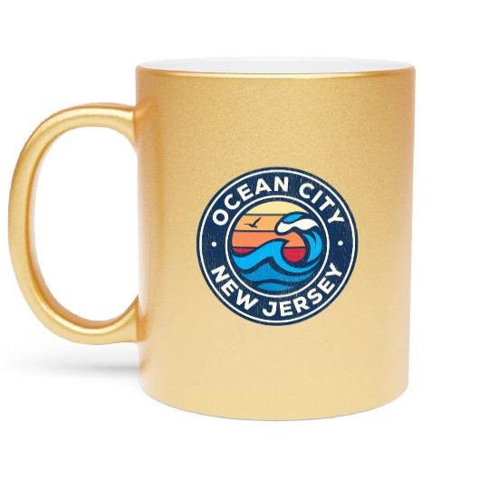 Ocean City New Jersey Nj Nautical Waves Metallic Mugs