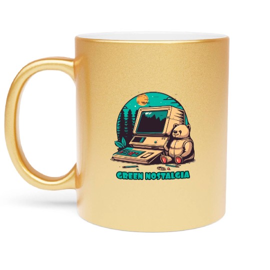 Green Nostalgia Toy Bear Nature Computer Metallic Mugs