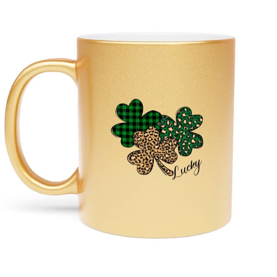 Lucky Leopard Shamrock St Patric Day Metallic Mugs