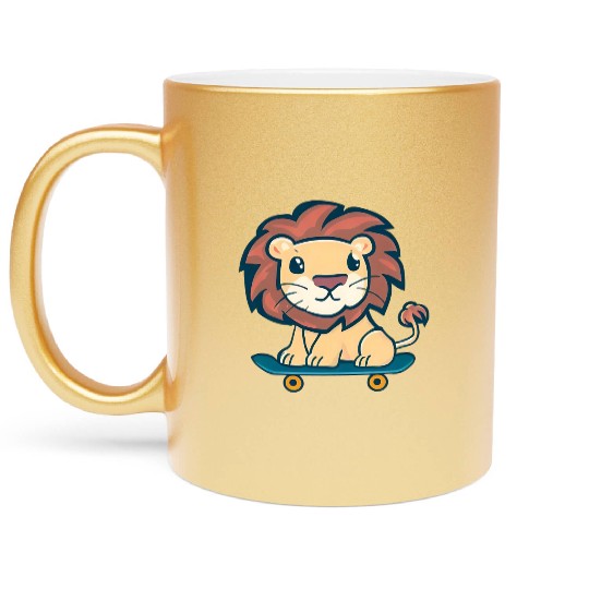 Lion on skateboard Metallic Mugs