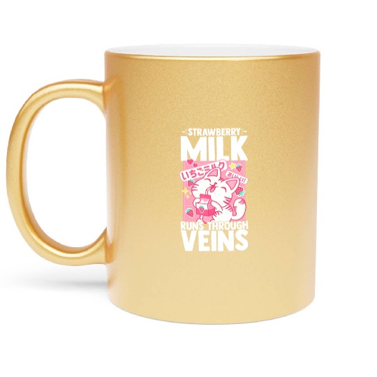 Strawberry Milk Shake Korean Vegan Japanese Drink Metallic Mugs