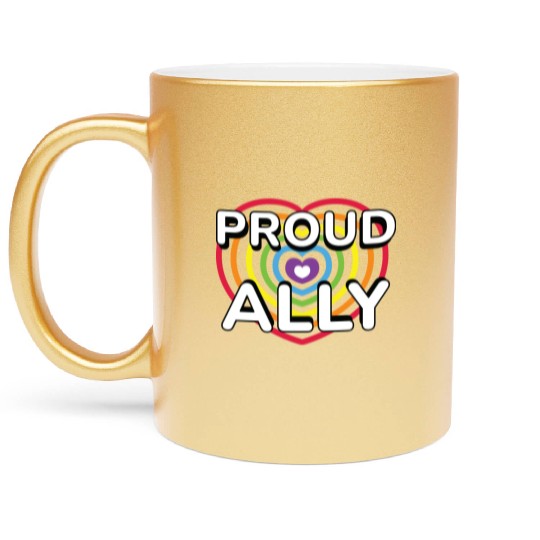 Proud Ally Rainbow Heart LGBTQIA Pride Month v01 Metallic Mugs