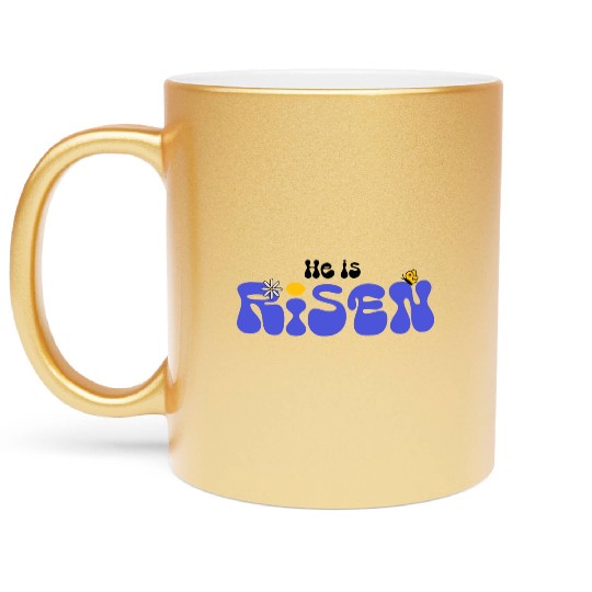 He Is Risen Groovy Christian Easter Metallic Mugs