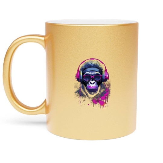 Graffiti Inspired Chimpanzee Ink & Paint Splatters Metallic Mugs
