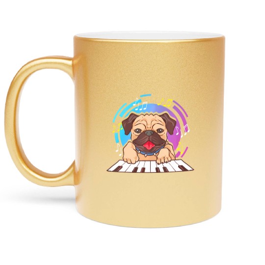 Cute Pug Dogs Pug Playing Piano Music Cute Pug Metallic Mugs