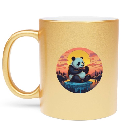 Cute Panda on Ice Floe with Sweets - Sunset Metallic Mugs