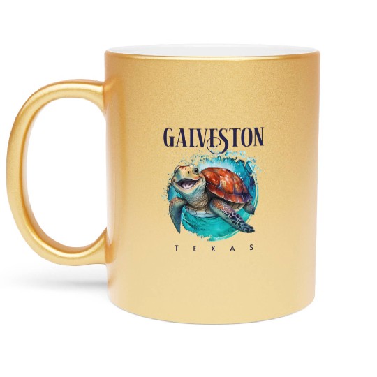 Galveston Texas Watercolor Happy Sea Turtle Metallic Mugs