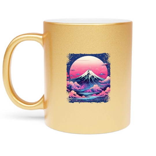 Vaporwave Volcano Aesthetic Japan Sight Mount Fuji Metallic Mugs