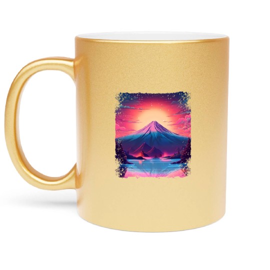 Mount Fuji Sight Aesthetic Japan Vaporwave Volcano Metallic Mugs