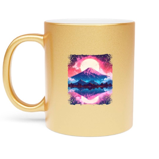 Mount Fuji Vaporwave Aesthetic Japan Sight Volcano Metallic Mugs