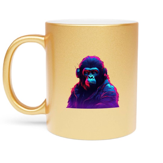 Synthwave Neon Beats of a Gorilla Metallic Mugs