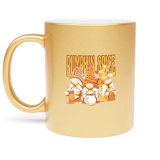 Gnomes Autumn Season Pumpkin Spice Hallothanksmas Metallic Mugs