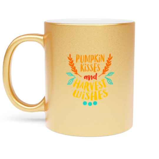 PUMPKIN KISSES HARVEST WISHES Funny Love Fall Metallic Mugs