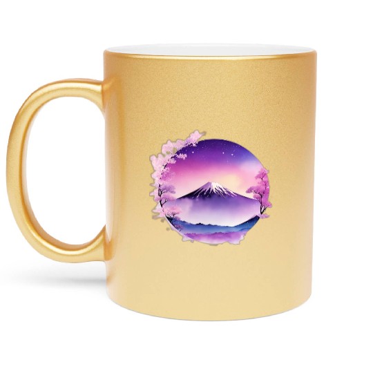 Japan Mount Fuji Dreamy Lo-Fi Style Retro Purple Metallic Mugs
