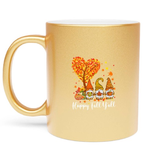 Happy Fall Y'all Gnomes Pumpkin Autumn Vibes Metallic Mugs