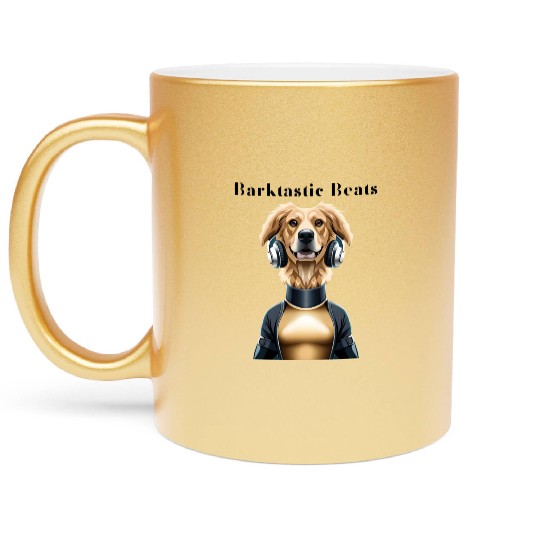 Barktastic Beats-DJ Golden Retriever and Funny Art Metallic Mugs