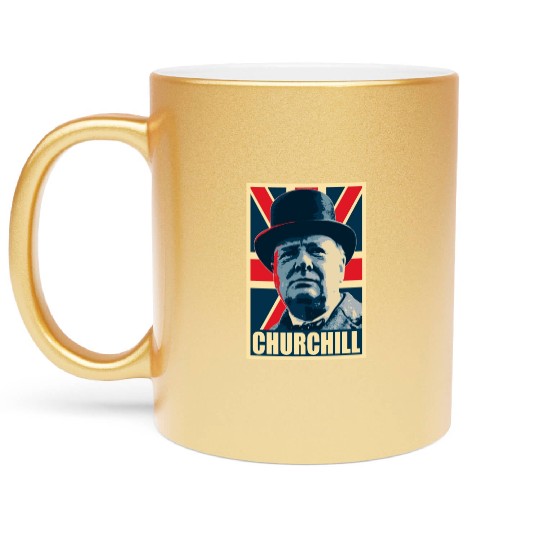 Winston Churhill Union Jack Propaganda Pop Art Metallic Mugs