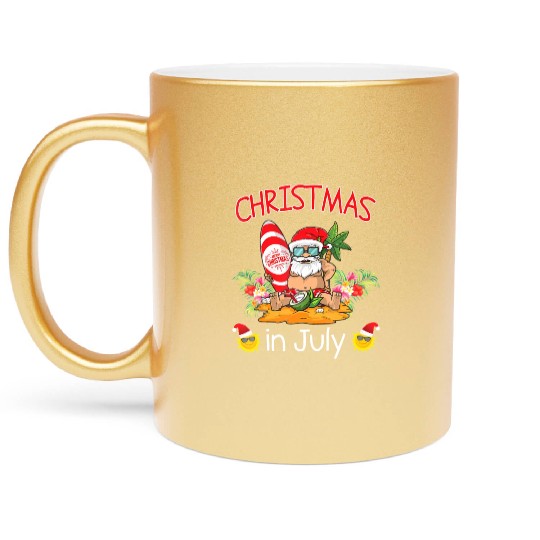 Christmas In July Funny Santa Surfing Summer Metallic Mugs